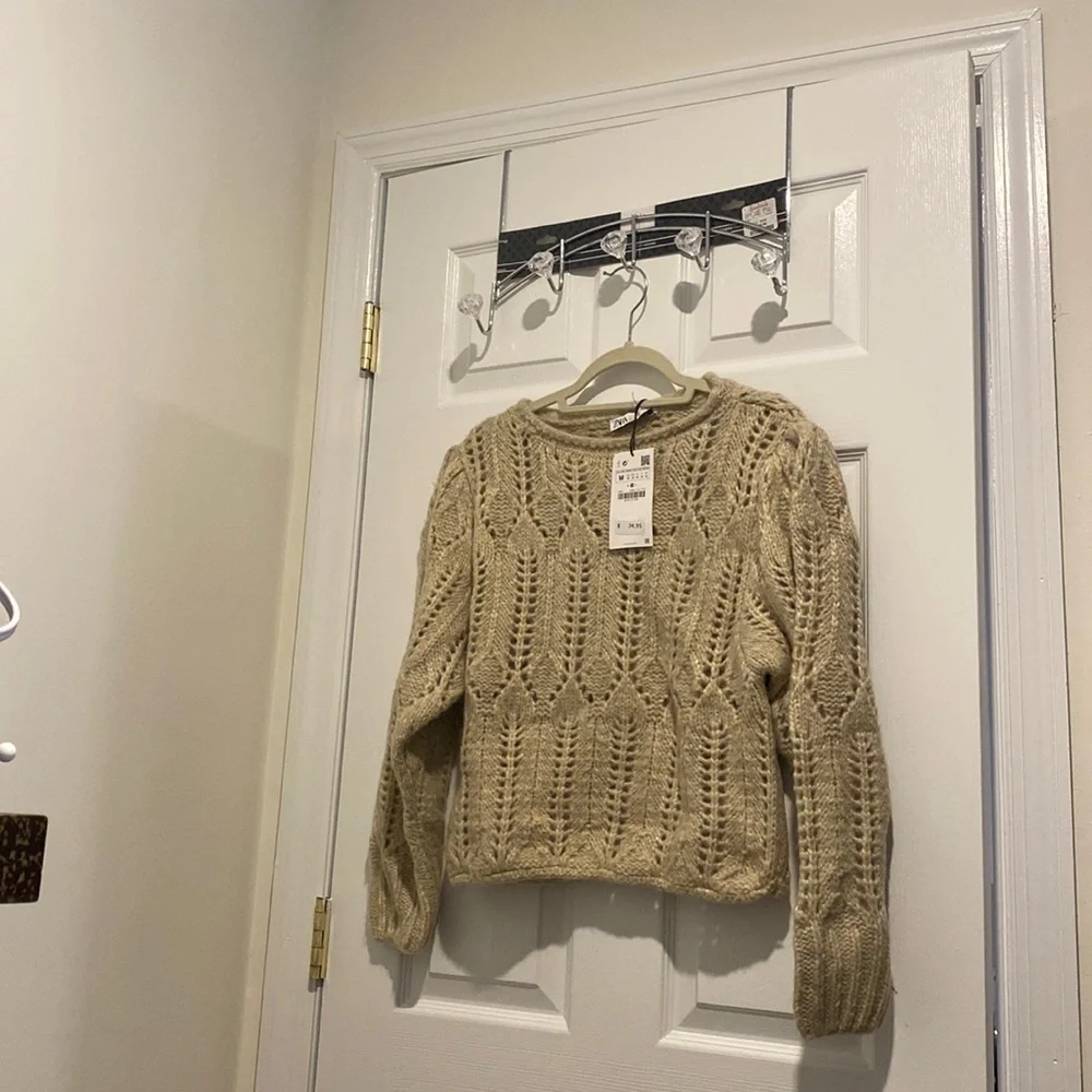 Zara Open Knit Tan Sweater - Wool Alpaca Blend